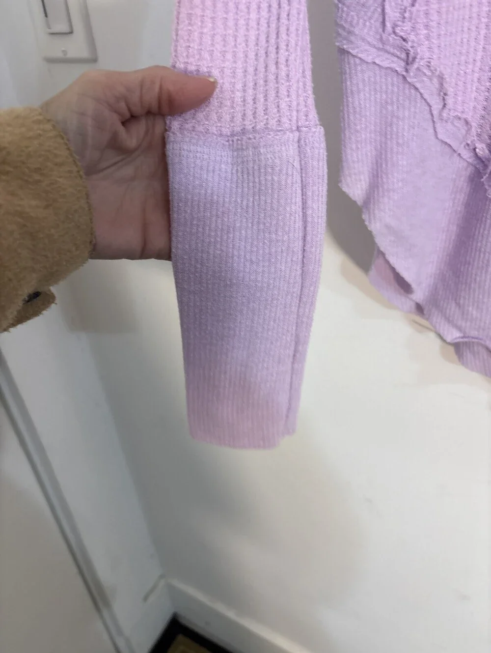 We The Free Free People Catalina Thermal Top Mauve Pink Waffle Knit S NWOT